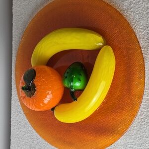 Stunning Murano Style Hand-Blown Glass Fruit Set with Platter